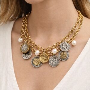 PATRICIA NASH "World Charm" Necklace Double Chain Gold/Silvertone Gift Ready C3